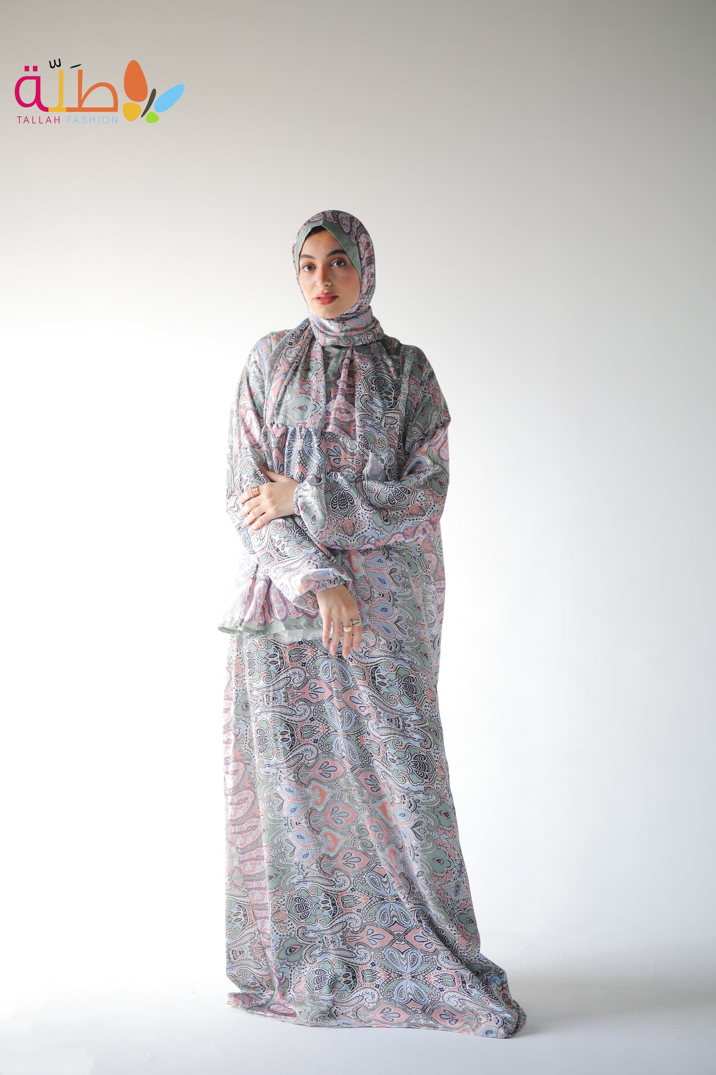 Isdal Satin - pink & green pattern