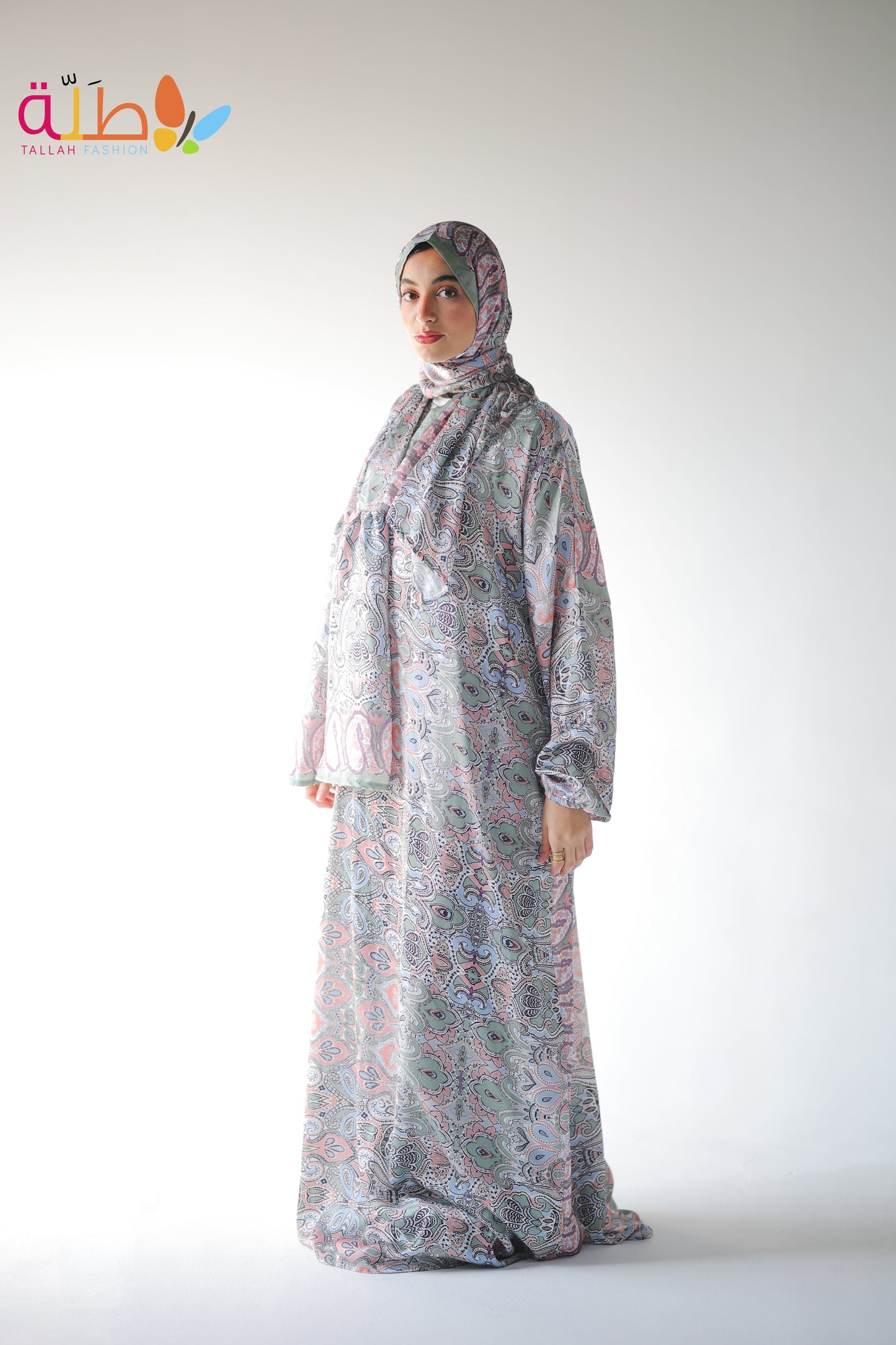Isdal Satin - pink & green pattern