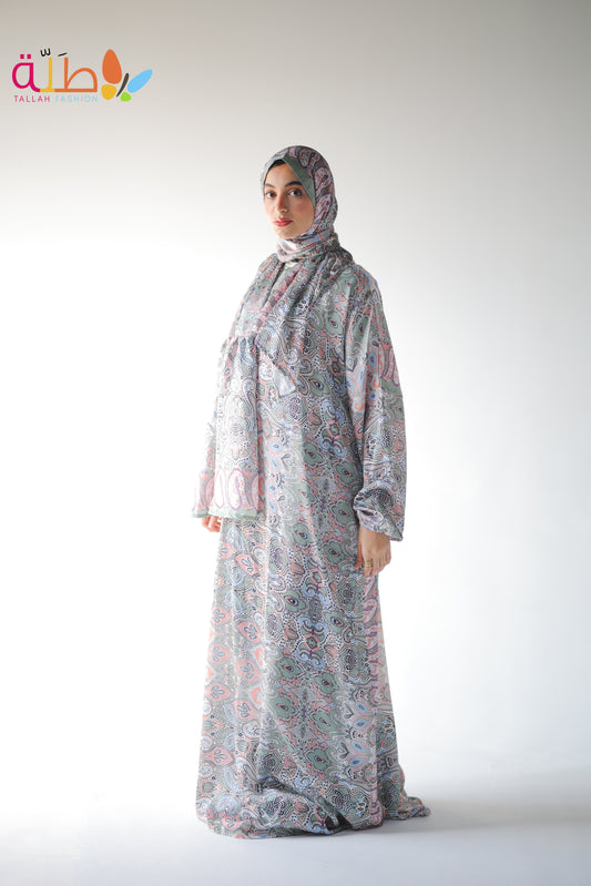 Isdal Satin - pink & green pattern