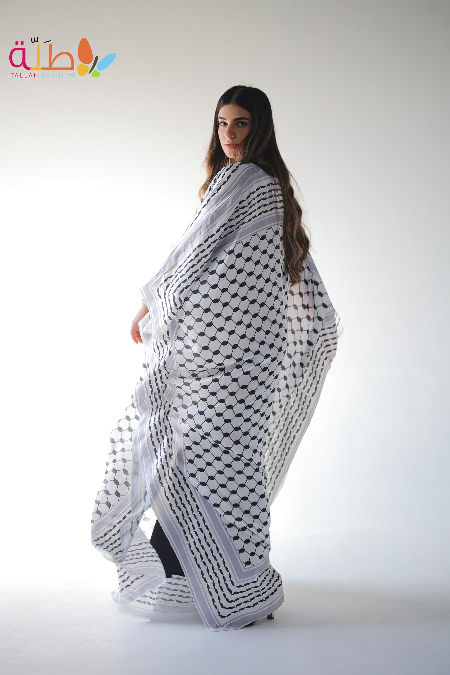 Abaya Satin - black & white pattern