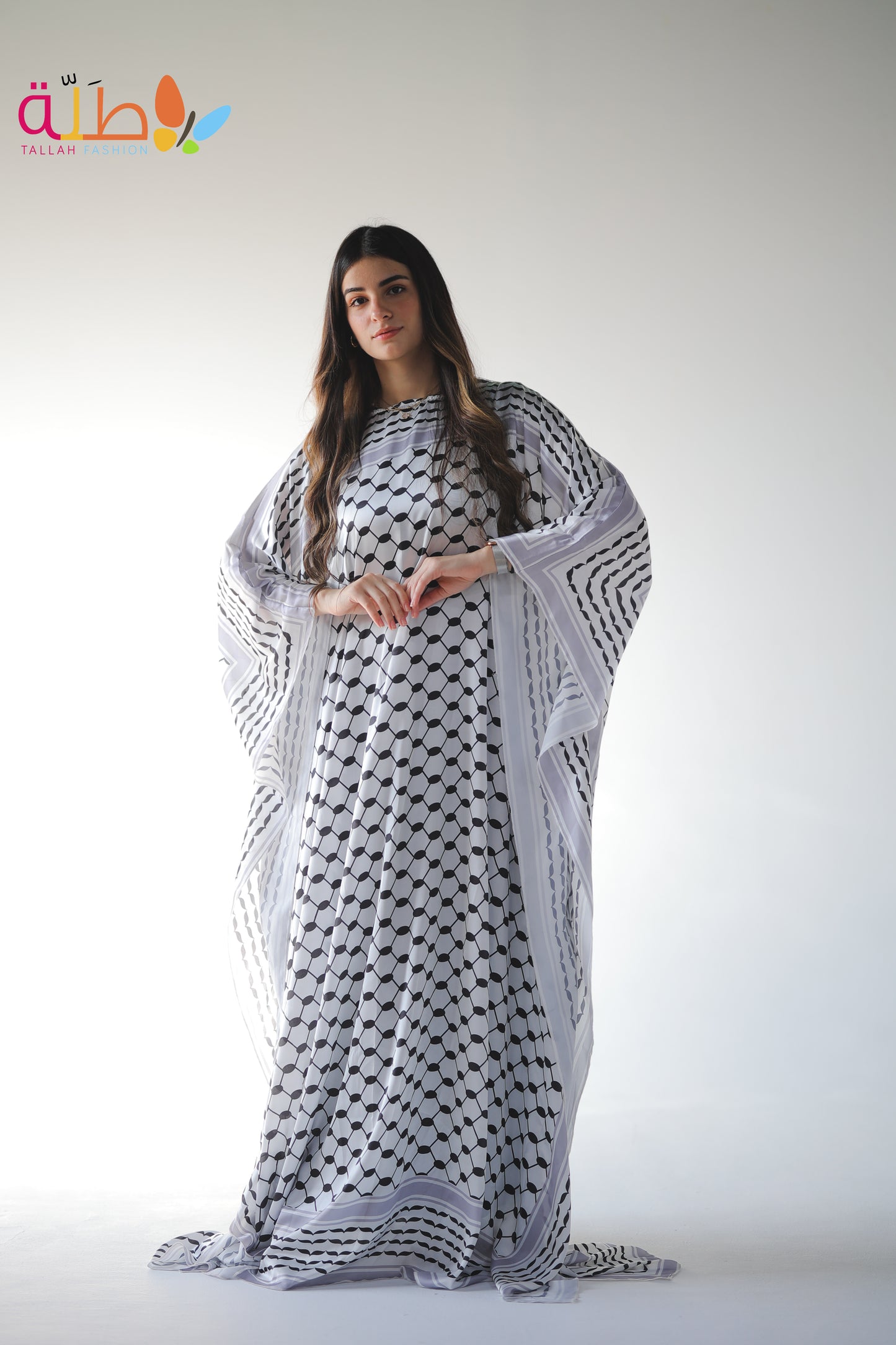 Abaya Satin - black & white pattern