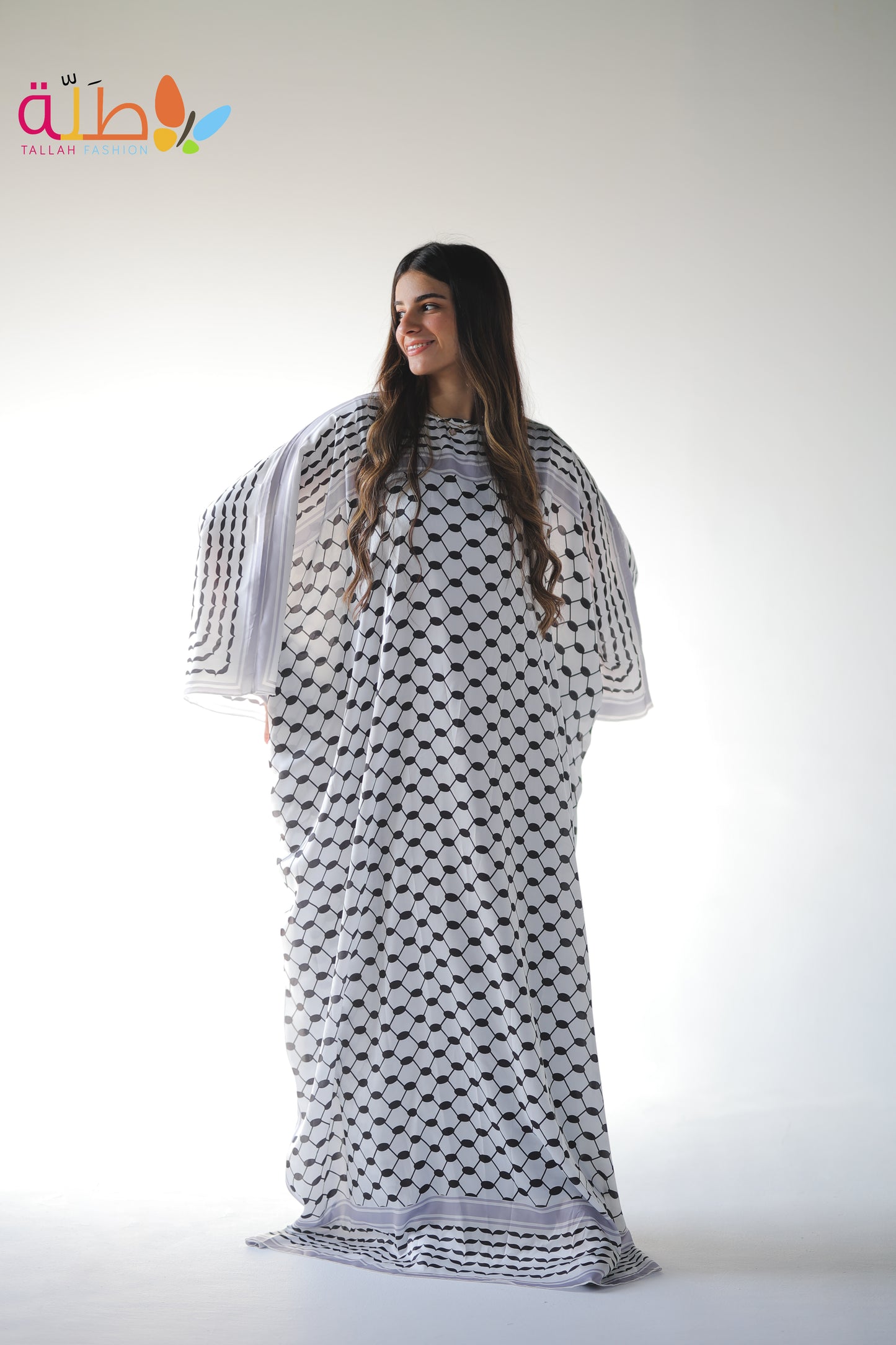 Abaya Satin - black & white pattern