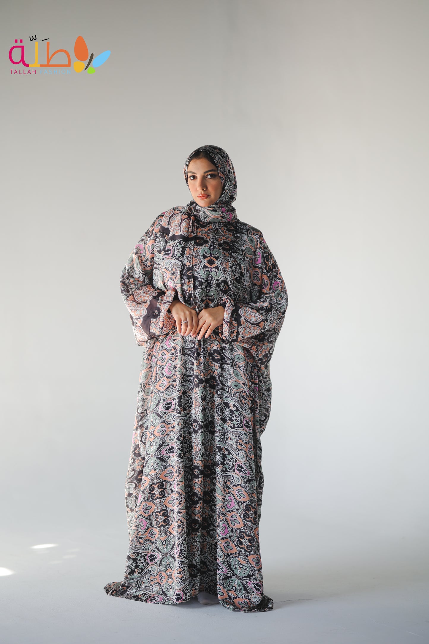 Malhafa Satin - black colorful pattern