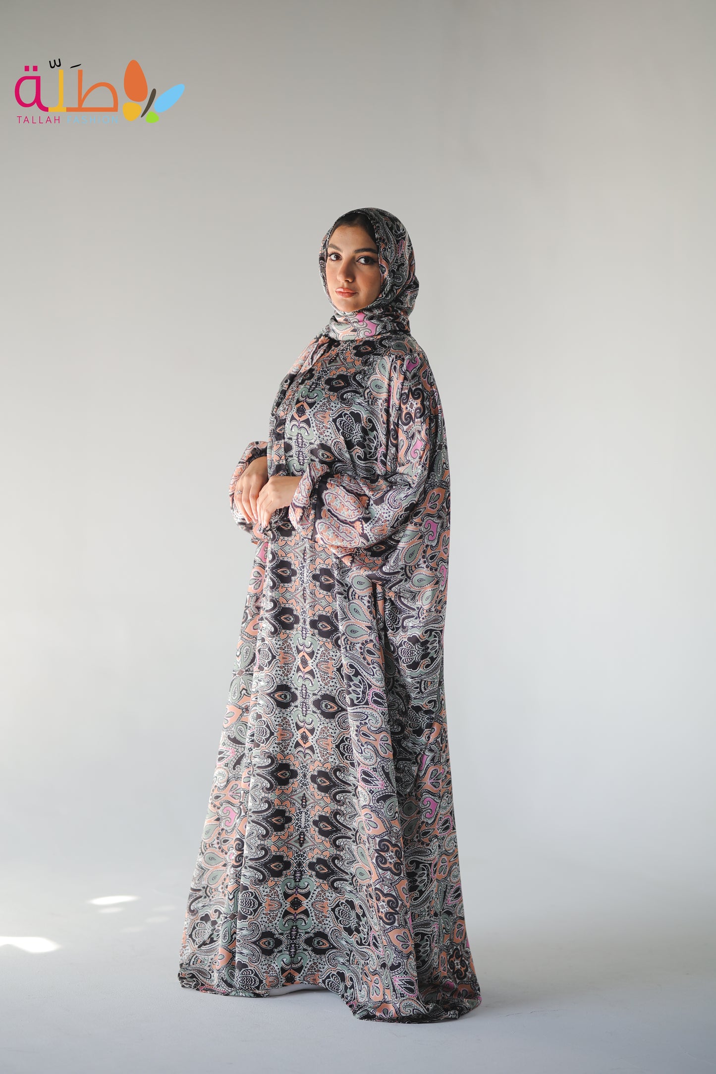 Malhafa Satin - black colorful pattern