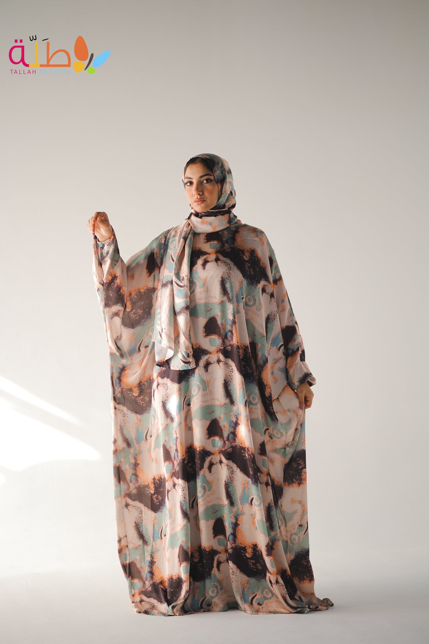 Malhafa Satin - brown & green pattern