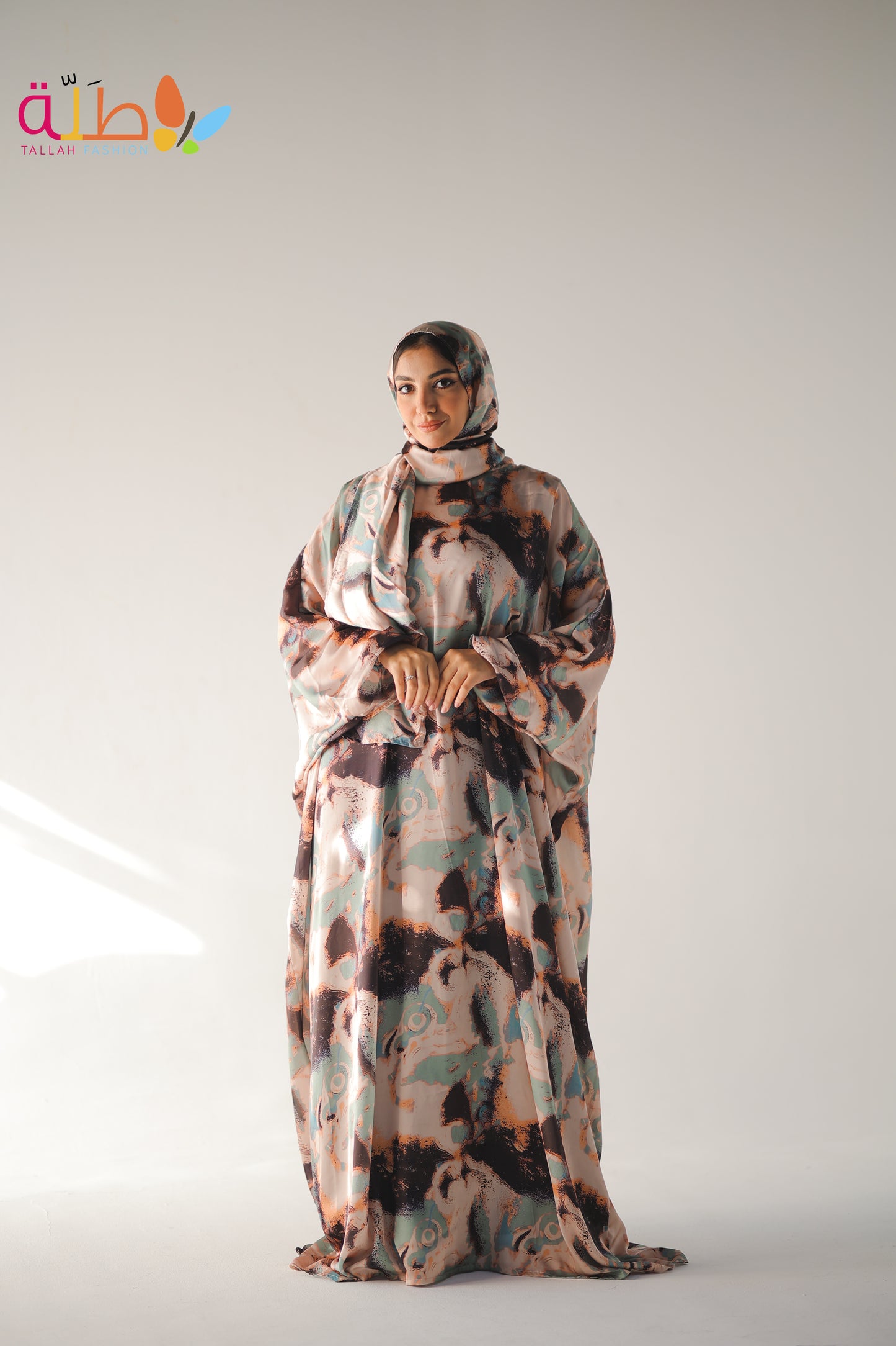 Malhafa Satin - brown & green pattern
