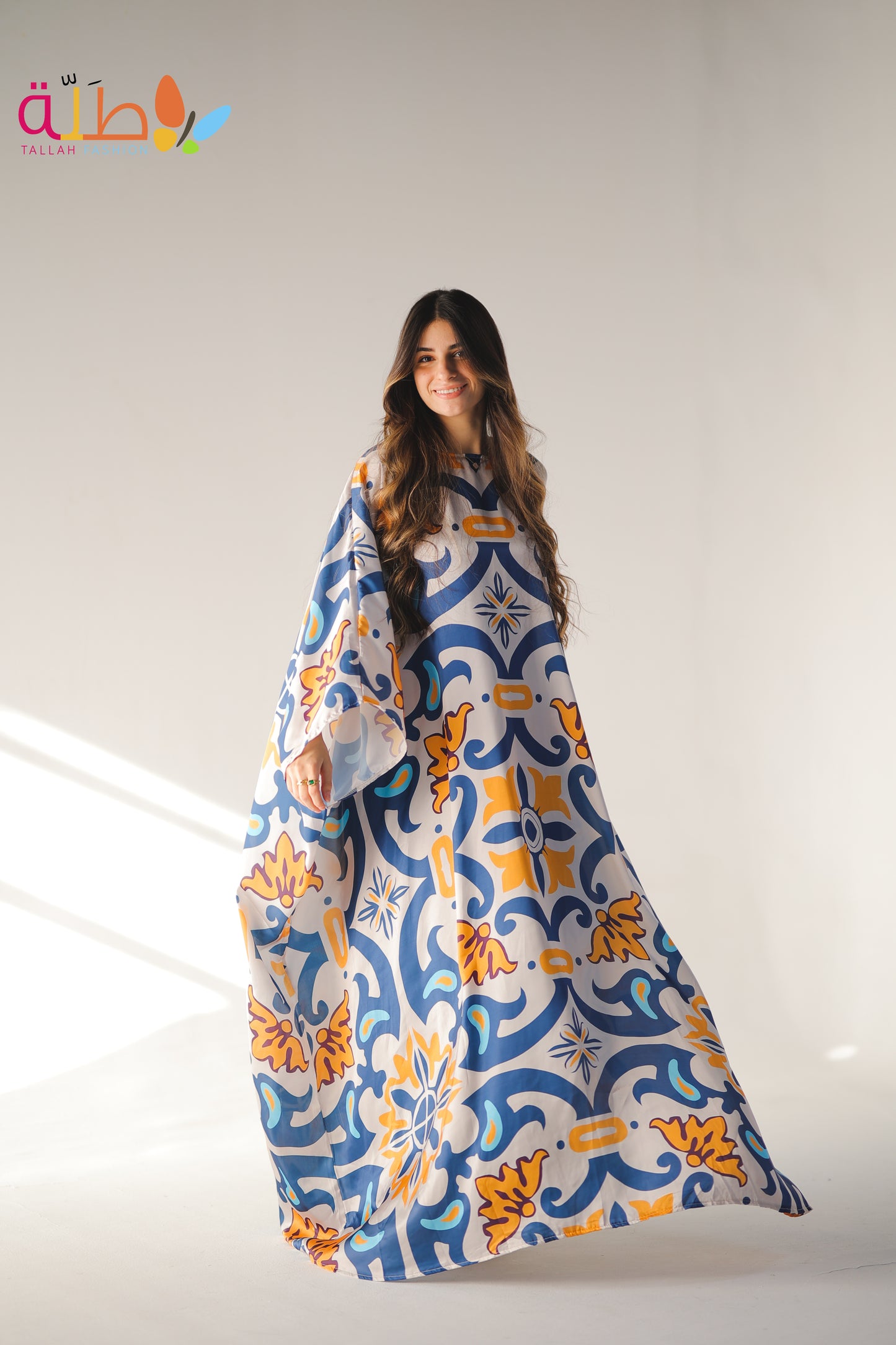 Malhafa Satin - white, blue & yellow