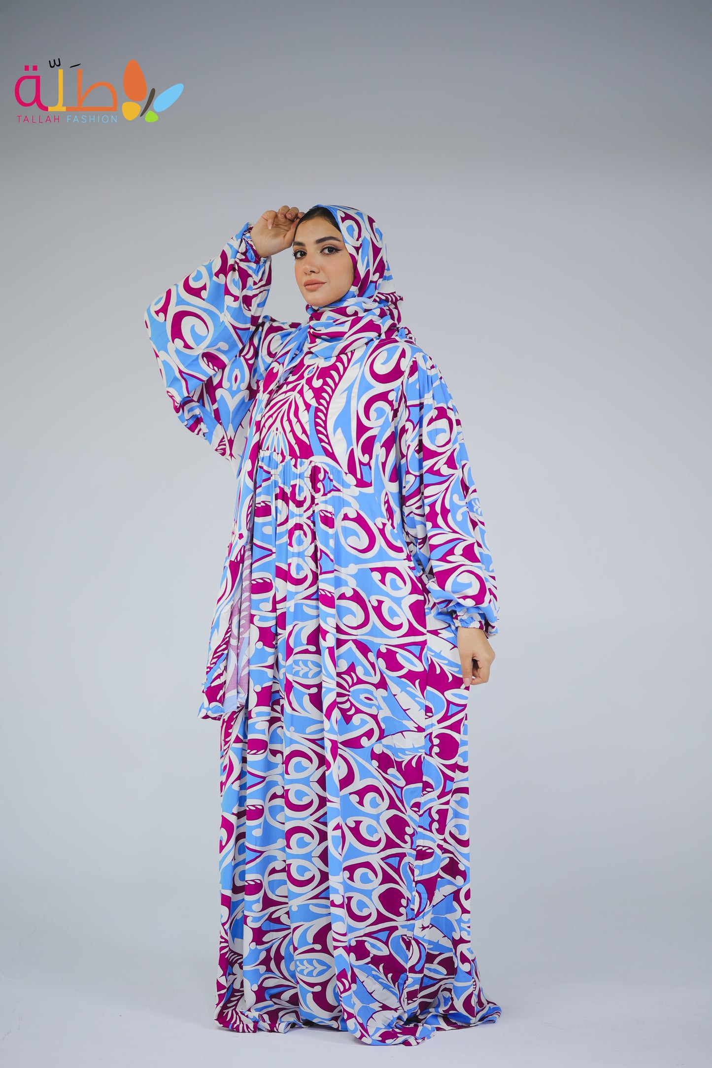 Viscose - pink & blue pattern