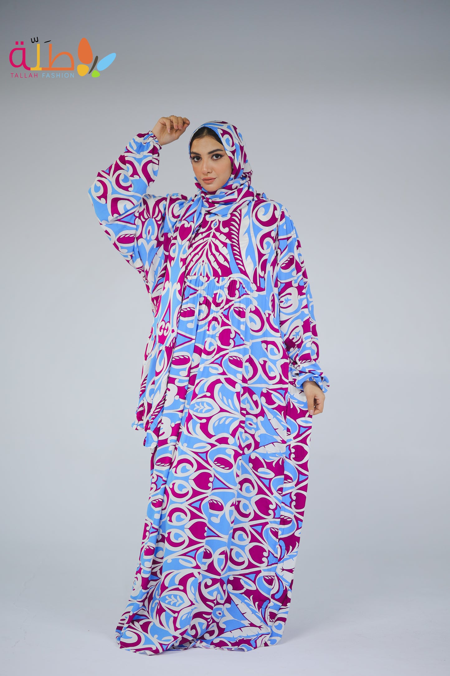 Viscose - pink & blue pattern