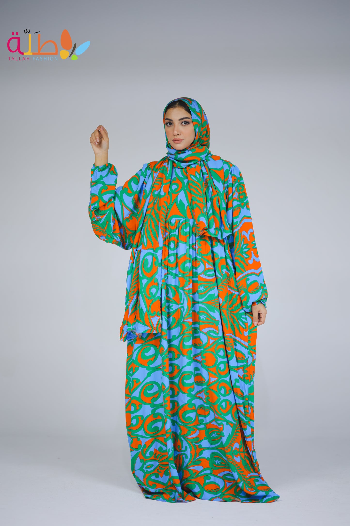 Viscose - green, red & blue pattern