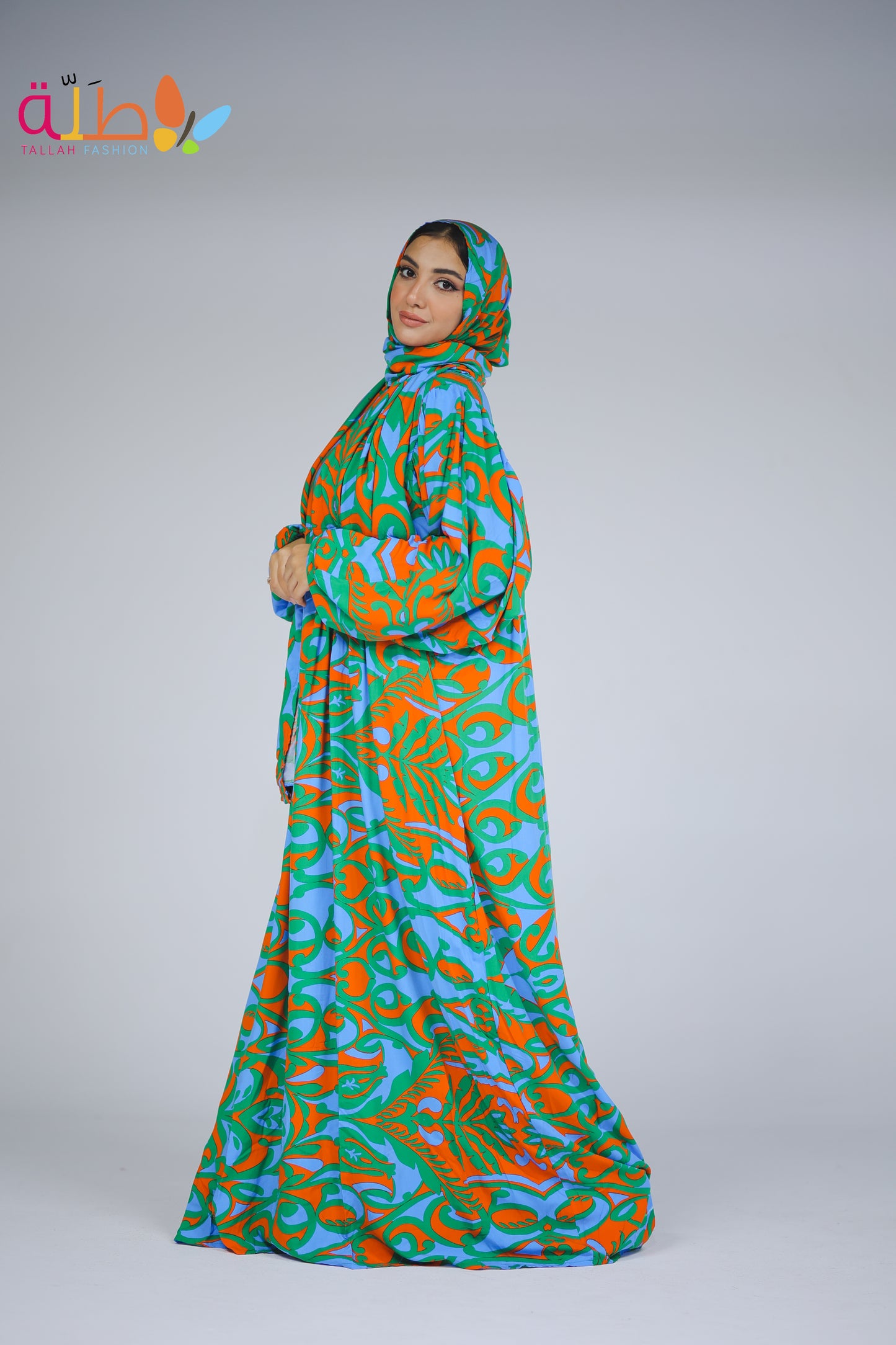 Viscose - green, red & blue pattern