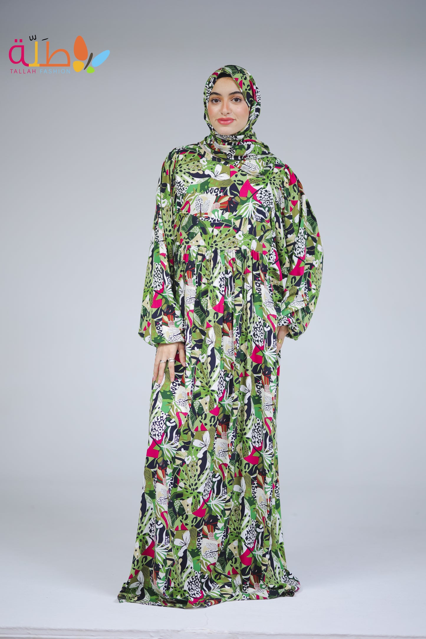 Viscose - green & pink pattern