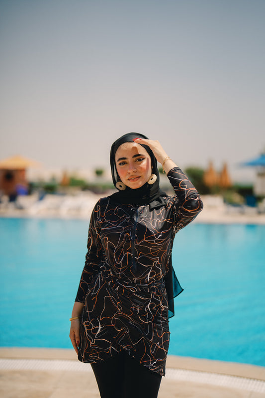 Burkini - black & neon squiggles