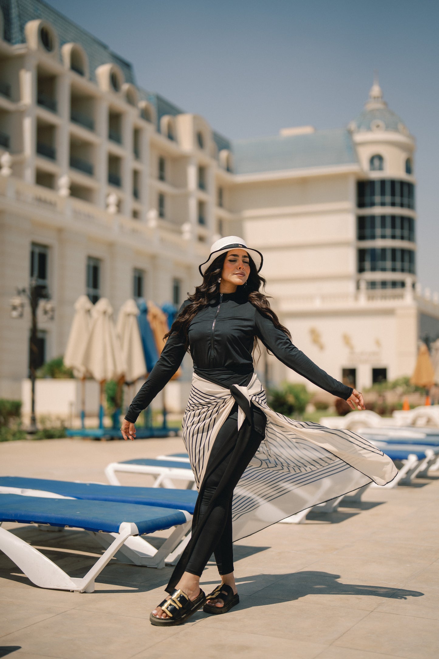 Burkini - black & white striped skirt
