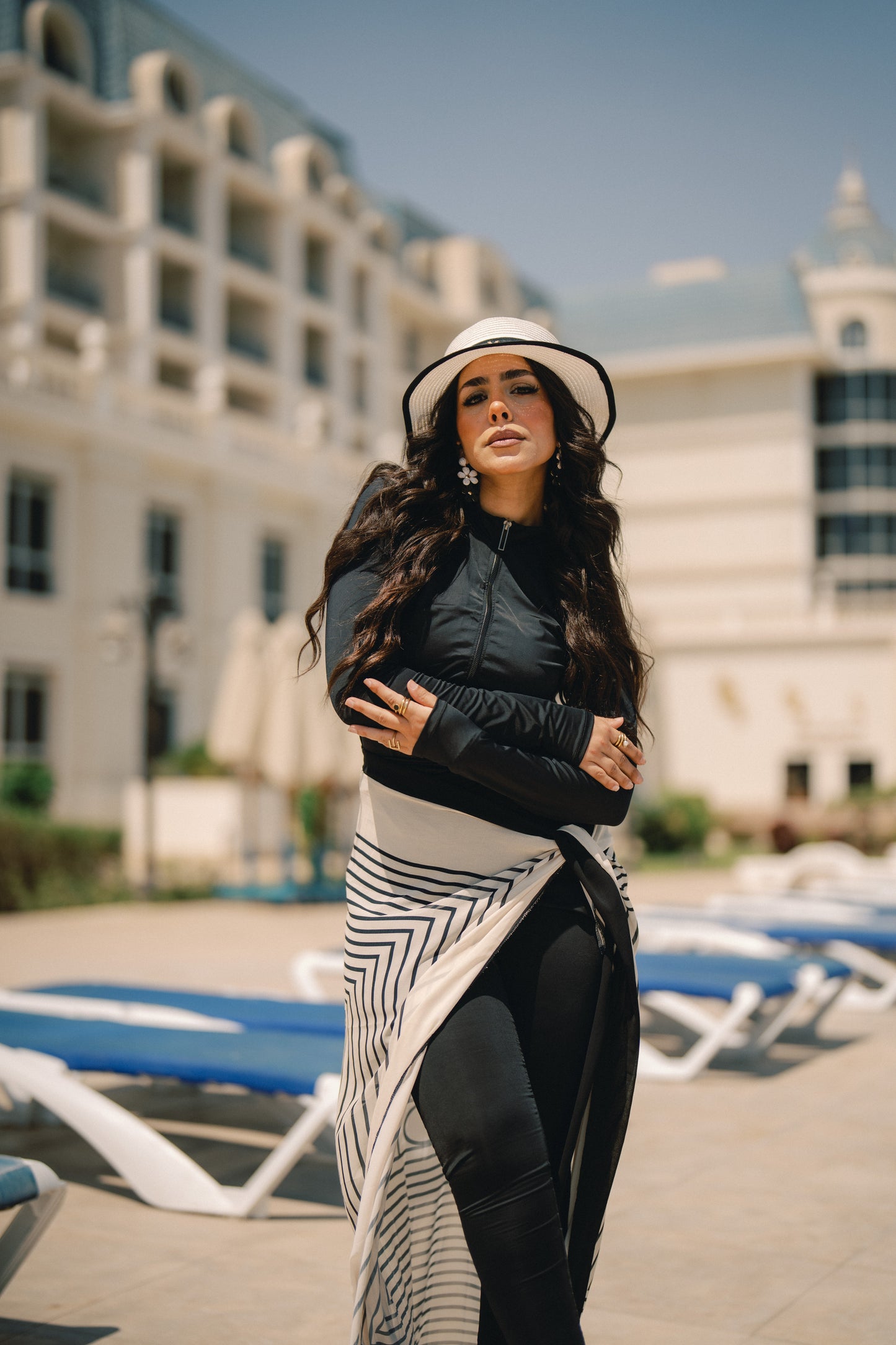 Burkini - black & white striped skirt