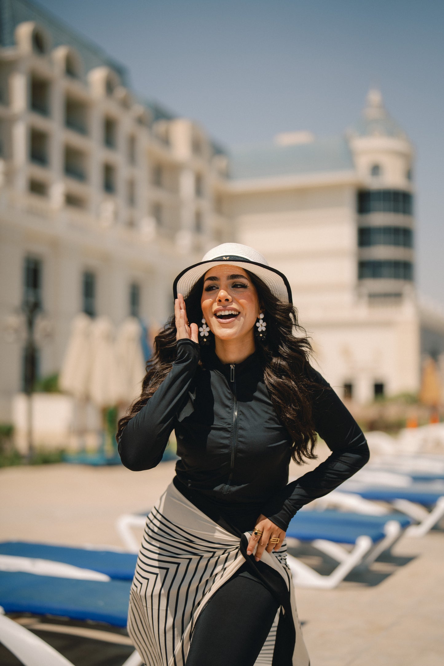 Burkini - black & white striped skirt