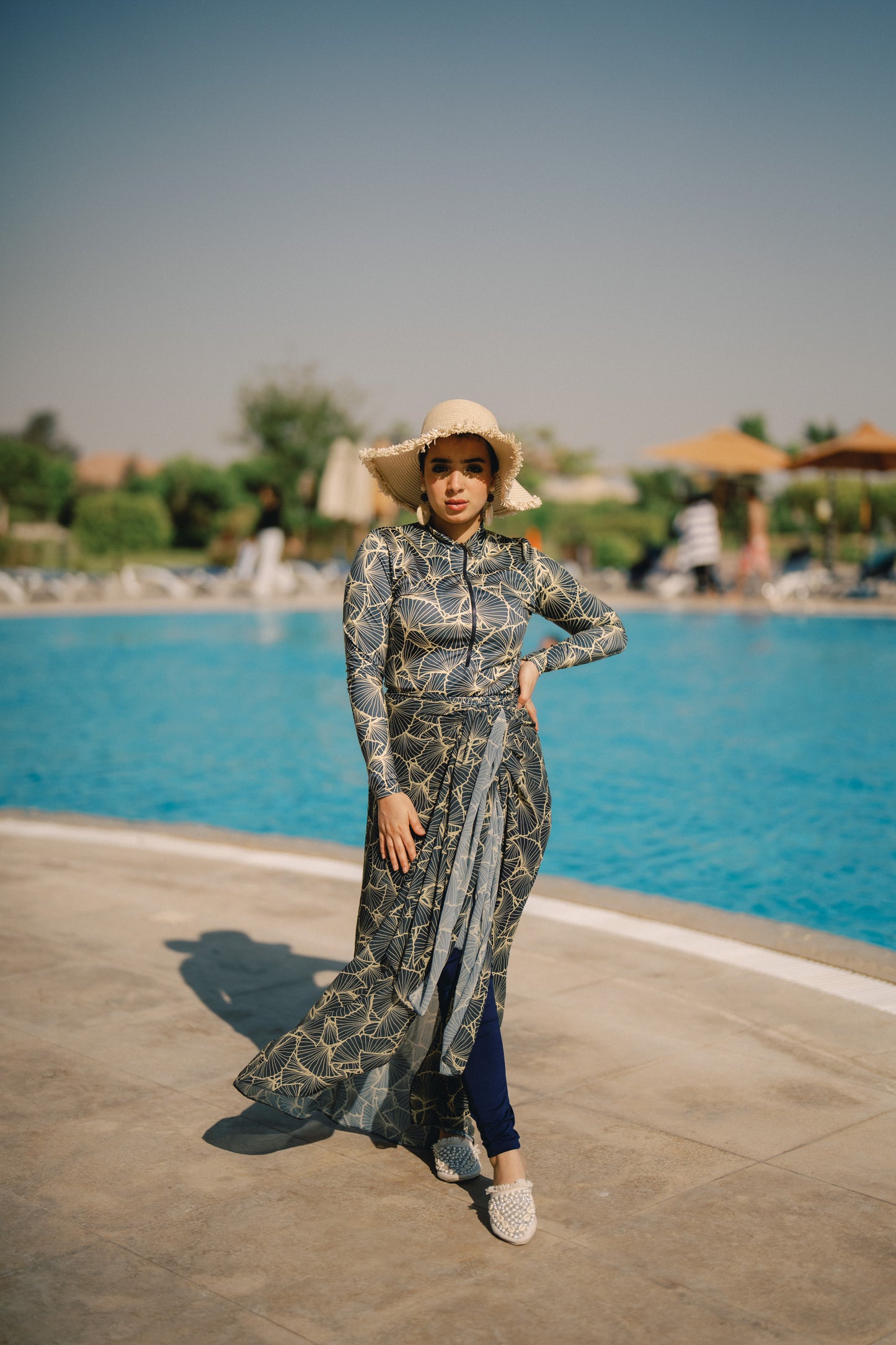 Burkini - dark blue & gold webs