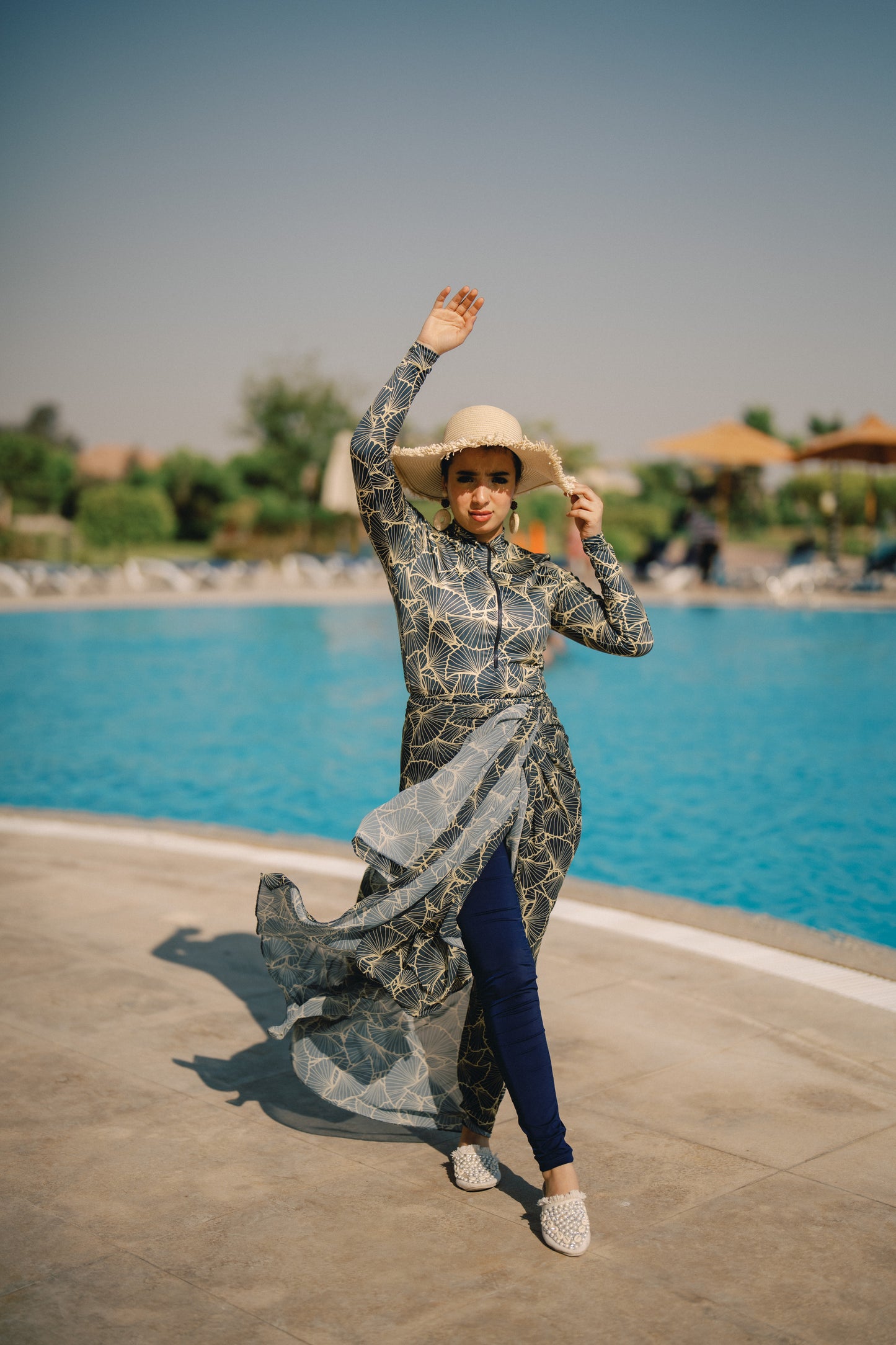 Burkini - dark blue & gold webs