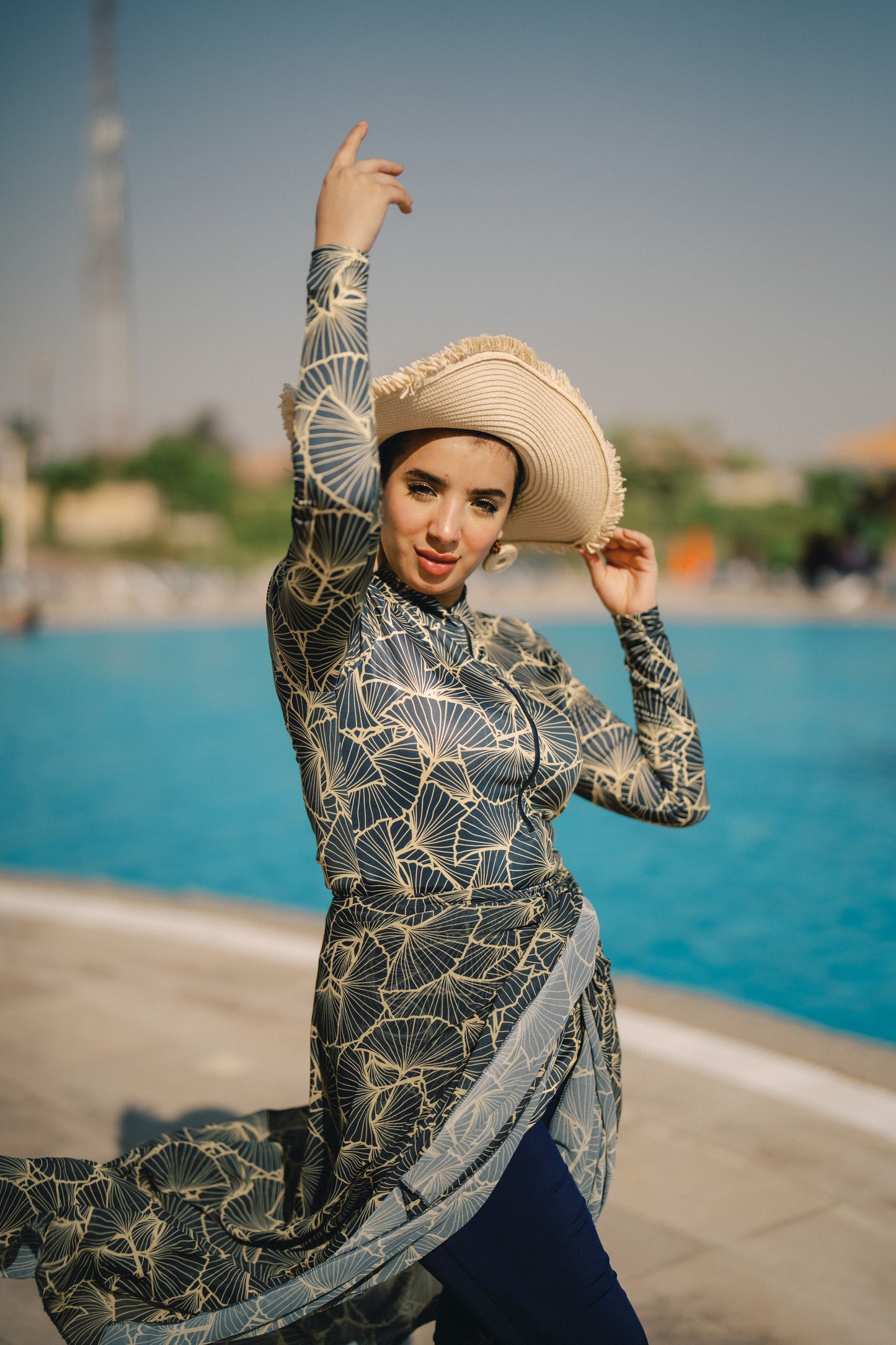 Burkini - dark blue & gold webs