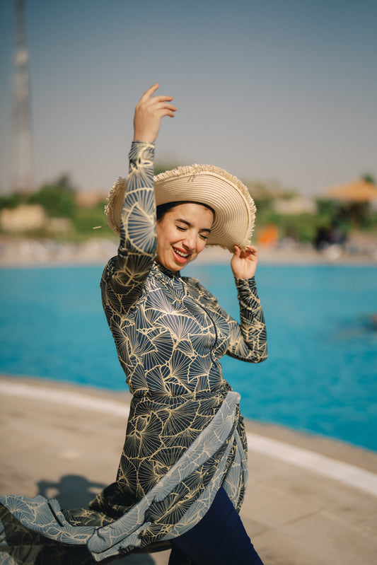 Burkini - dark blue & gold webs