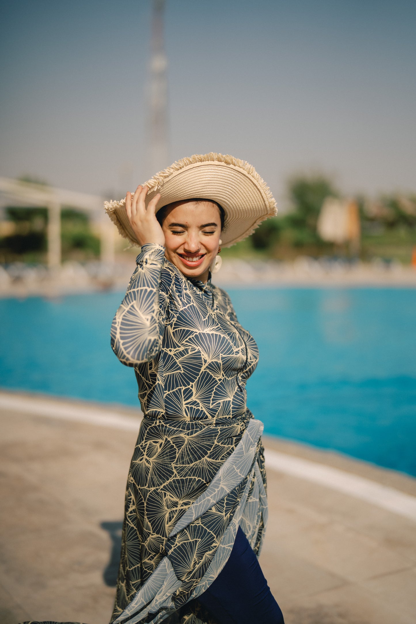 Burkini - dark blue & gold webs