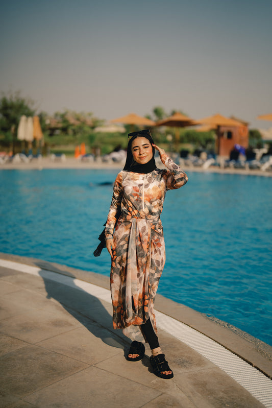 Burkini - orange leaves