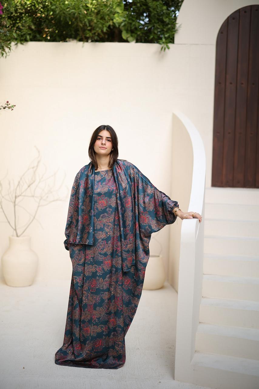 Malhafa satin - blue & rose