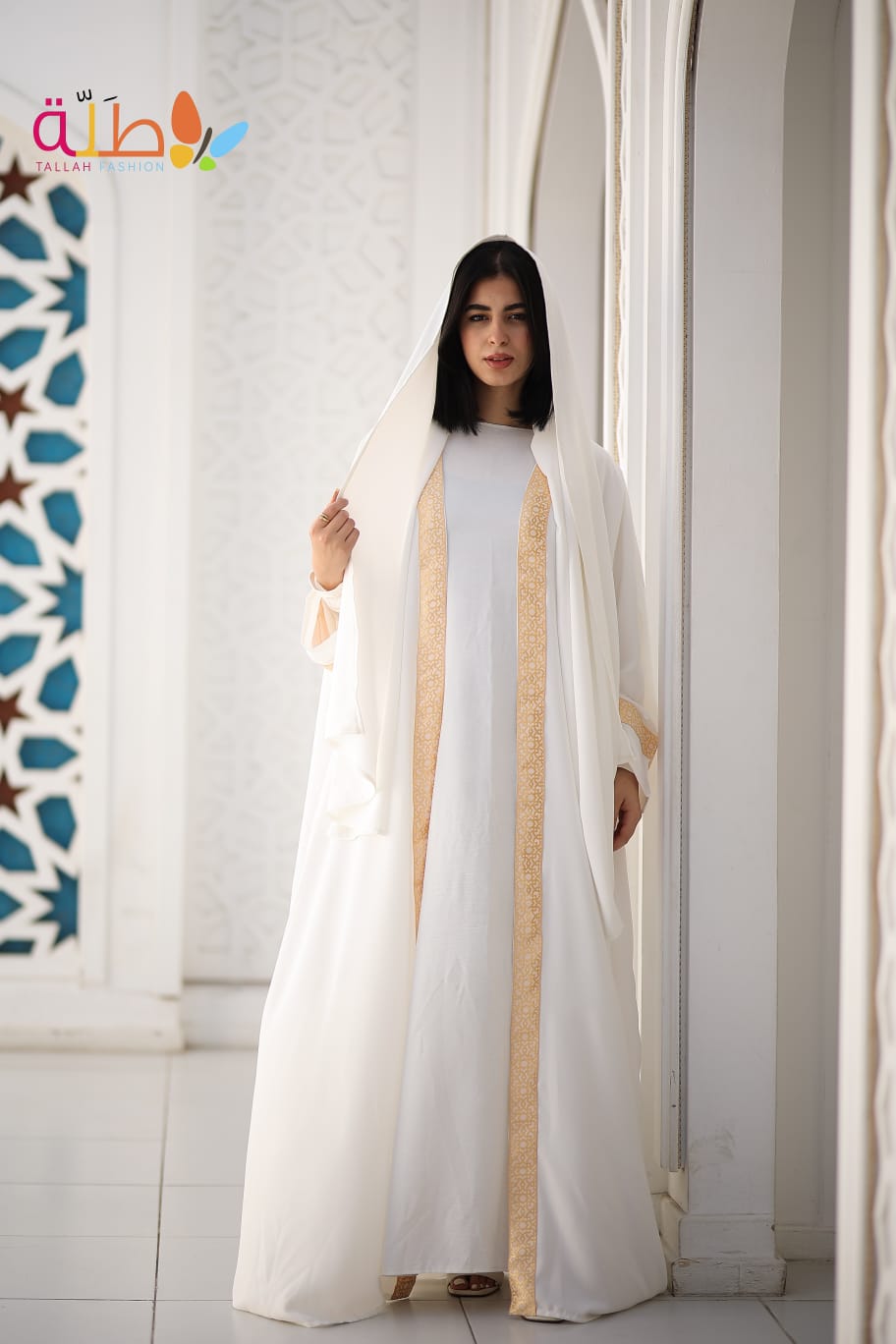 Kaftan with basic - white & gold