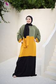Isdal — Viscose — Olive, mustard & black, colour-block
