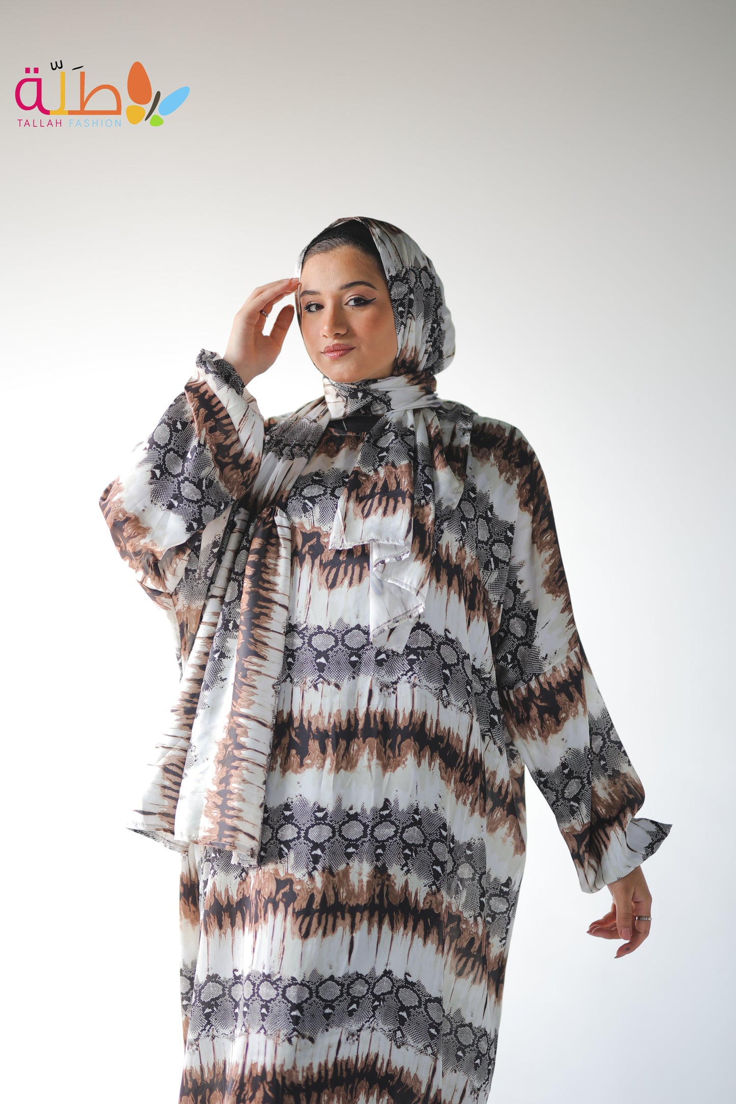Isdal Satin - white, black & brown pattern