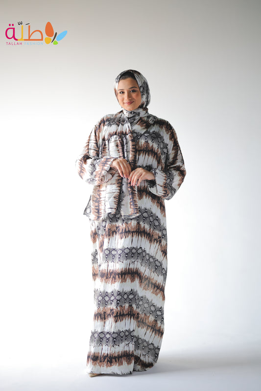 Isdal Satin - white, black & brown pattern