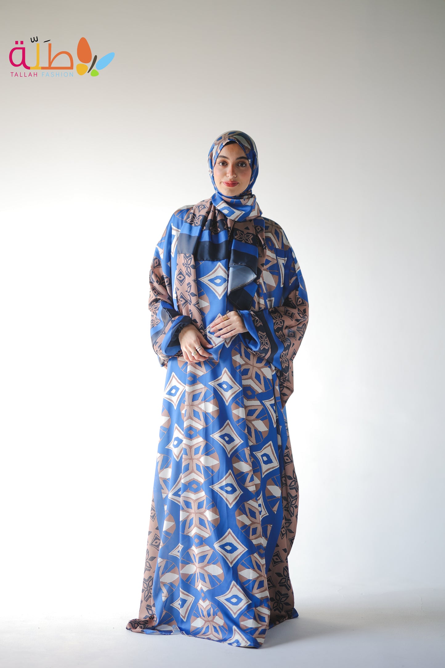 Malhafa Satin - blue & brown pattern