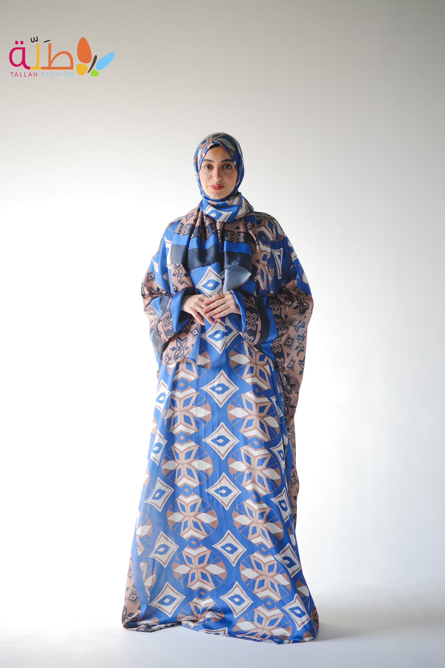 Malhafa Satin - blue & brown pattern