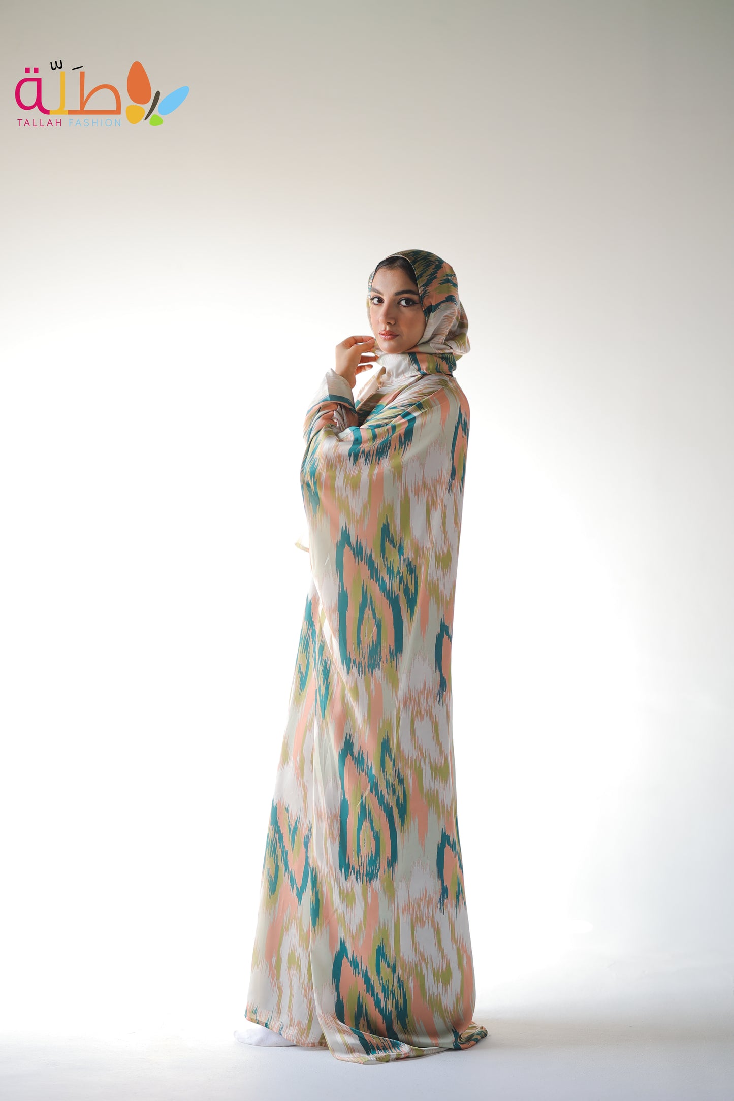 Malhafa Satin - off white & colorful pattern