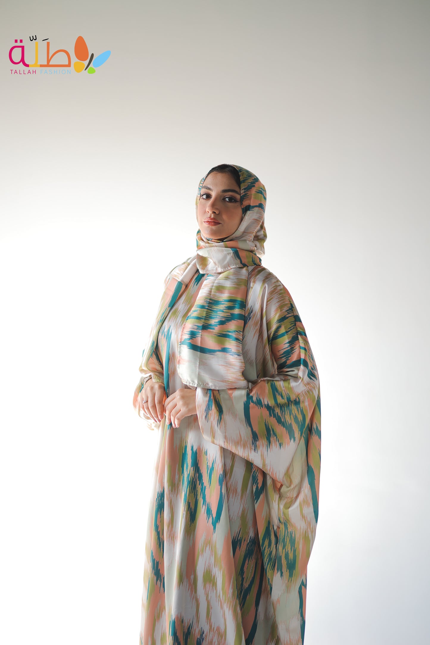 Malhafa Satin - off white & colorful pattern