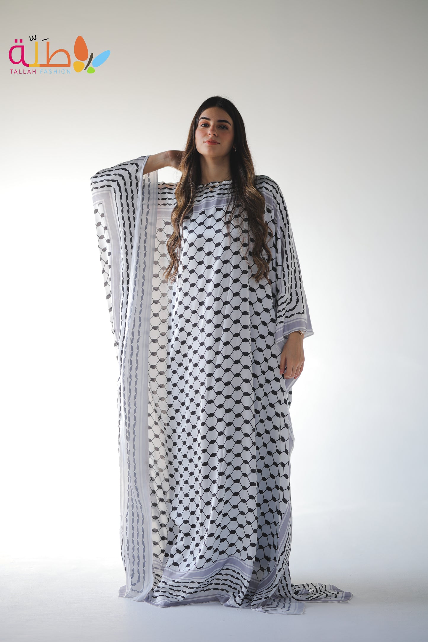 Abaya Satin - black & white pattern