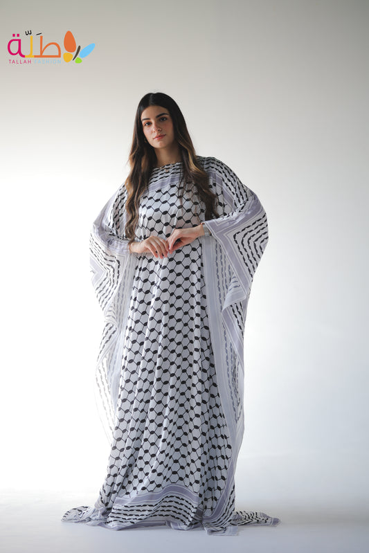 Abaya Satin - black & white pattern