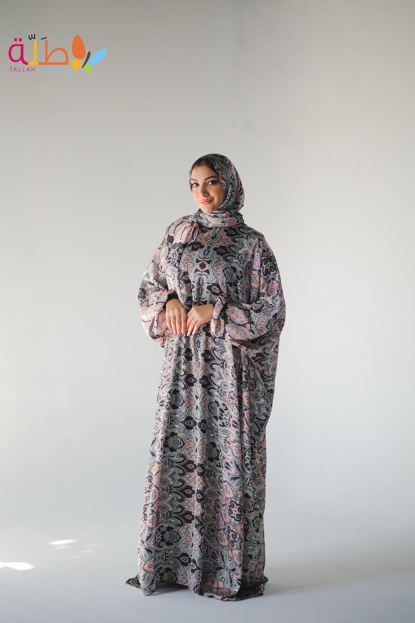 Malhafa Satin - black colorful pattern