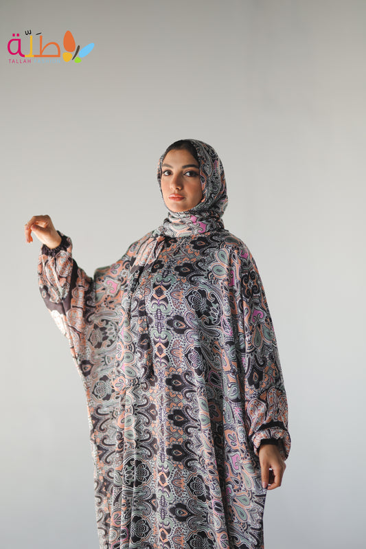 Malhafa Satin - black colorful pattern