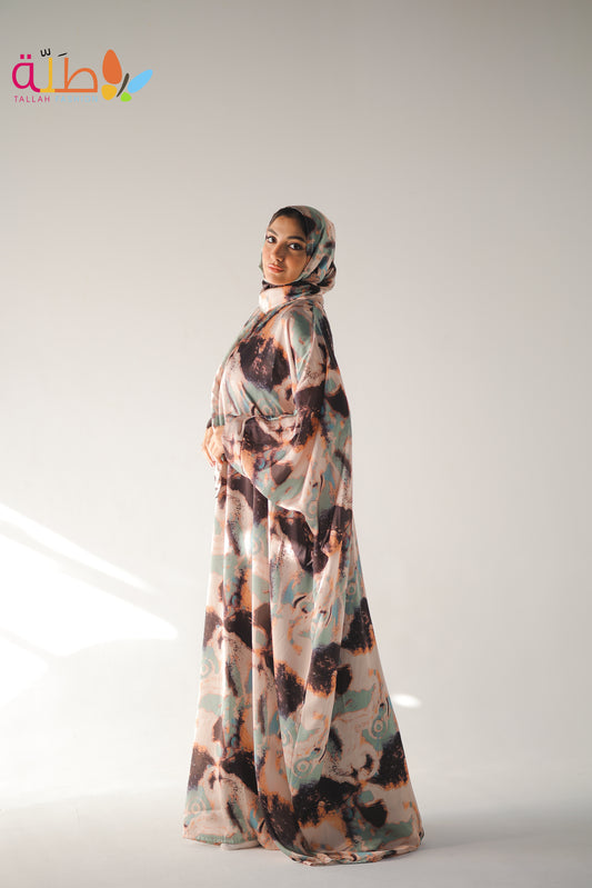 Malhafa Satin - brown & green pattern