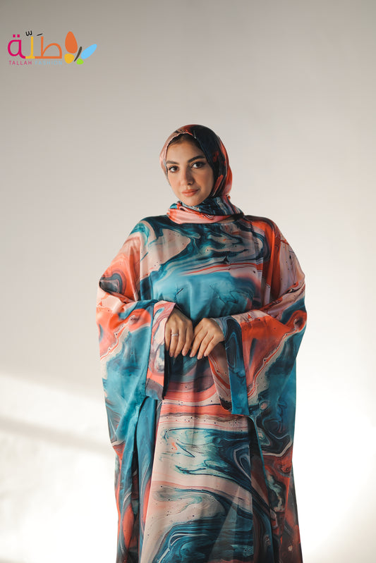 Malhafa Satin - blue & orange