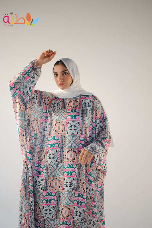 Malhafa Satin - white & pink pattern