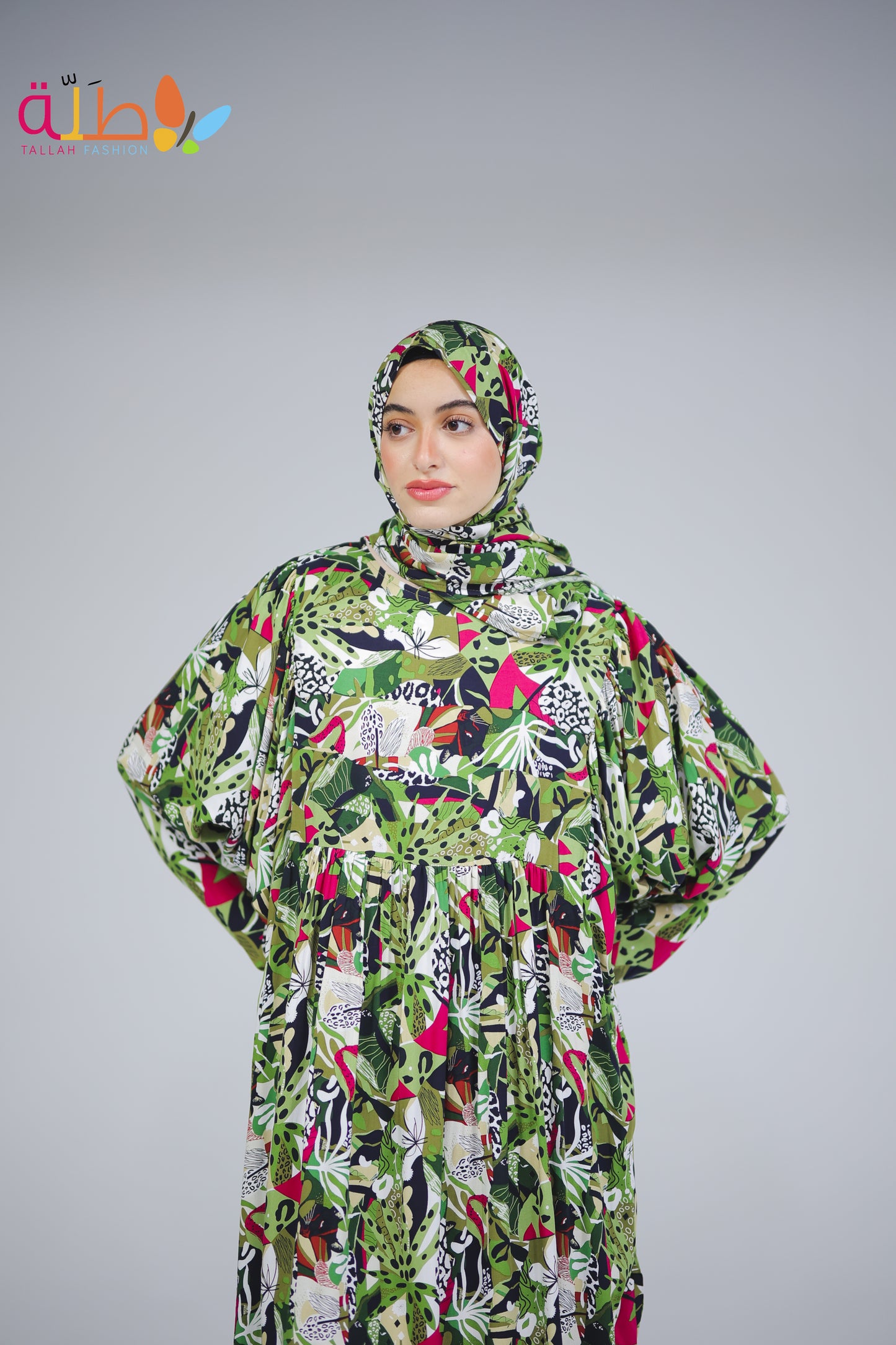 Viscose - green & pink pattern