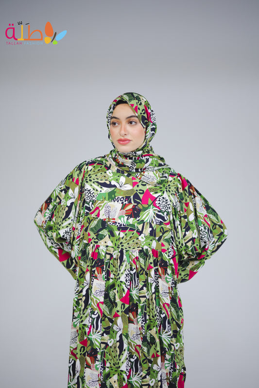 Viscose - green & pink pattern