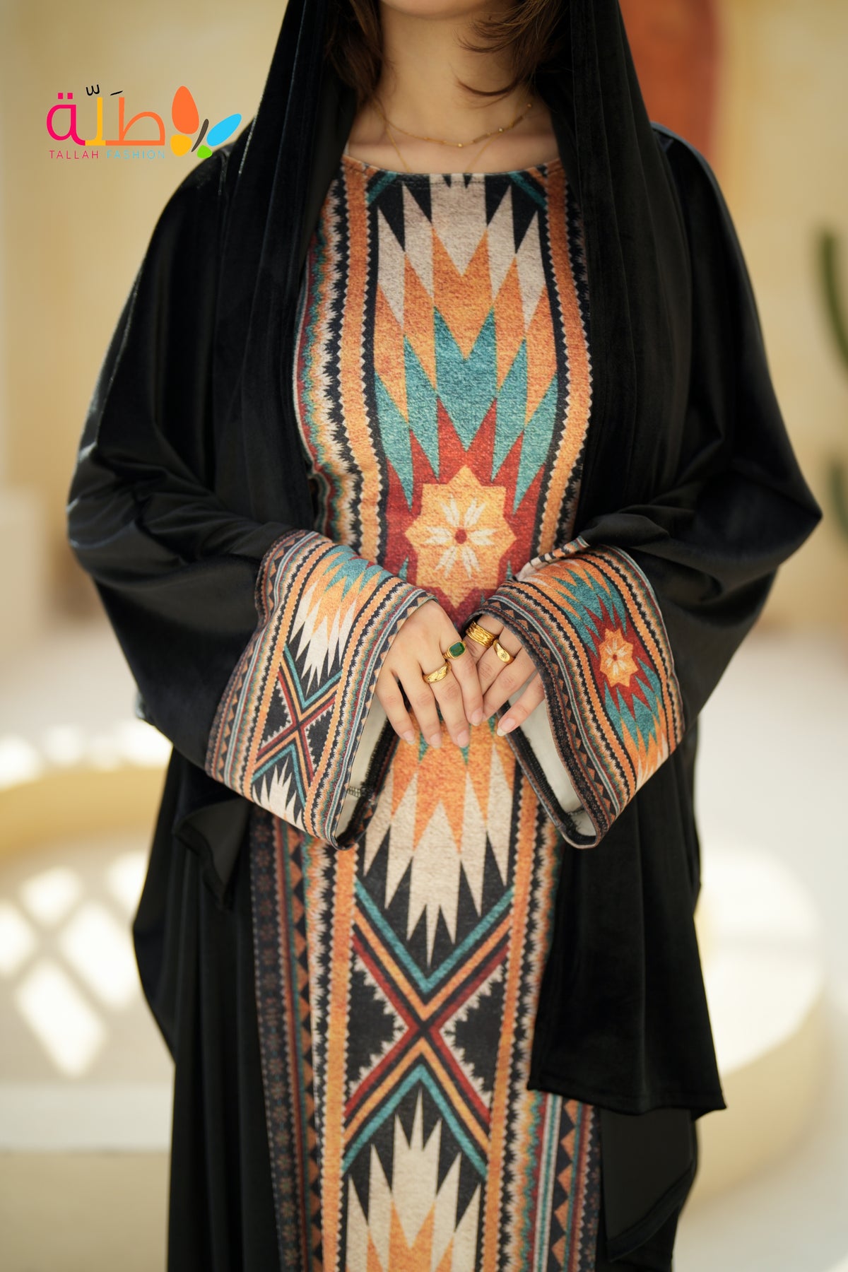 Malhafa — Velvet — Black, eastern pattern panel