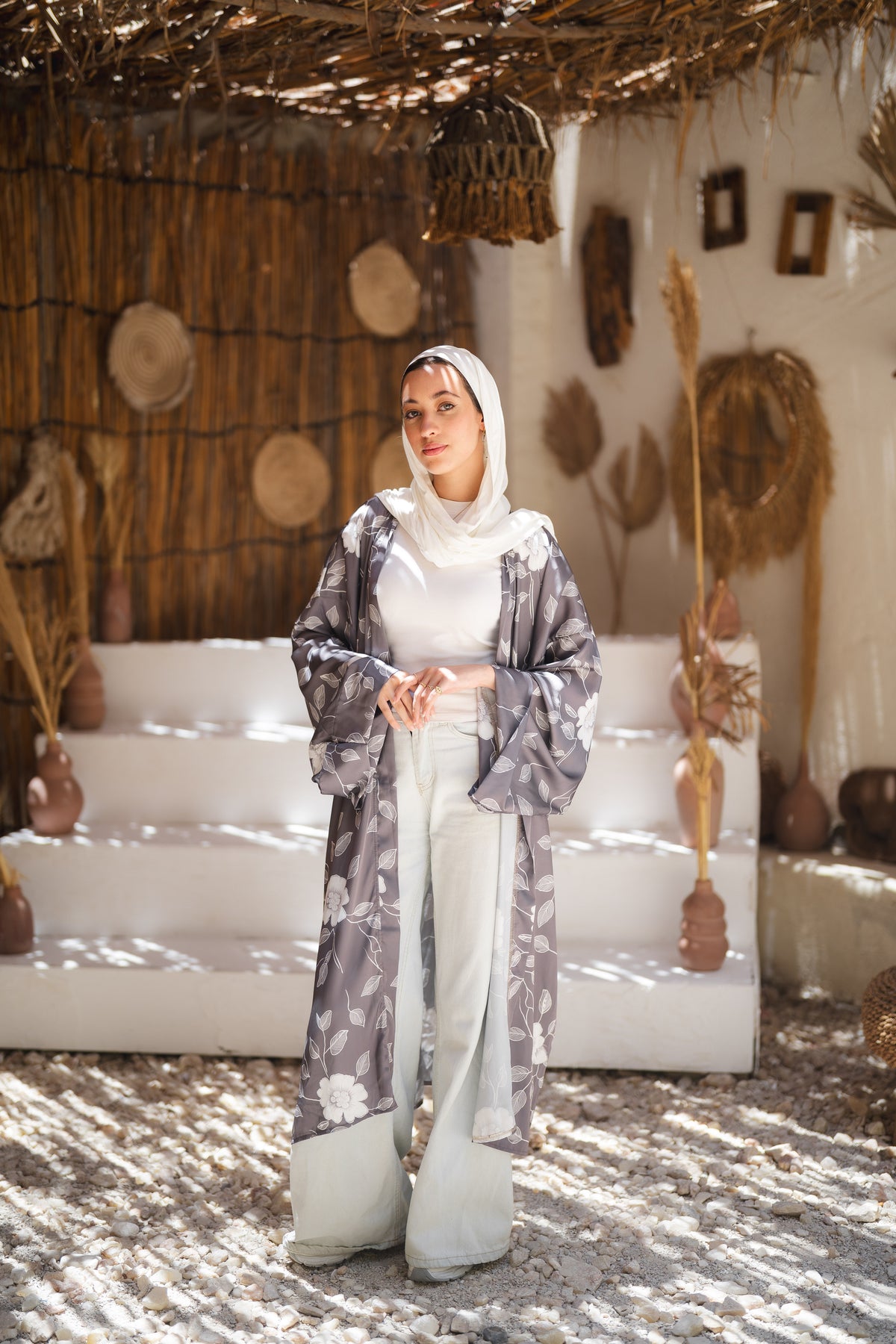 cardigan satin - offwhite leafs