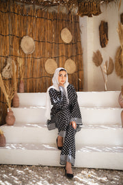 suit satin - black dots