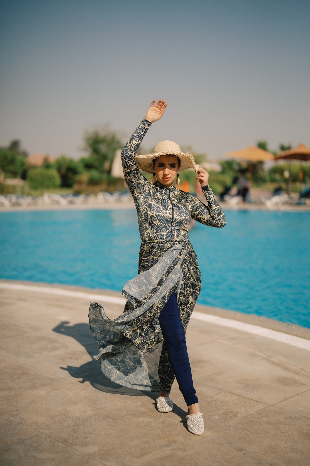 Burkini - dark blue & gold webs