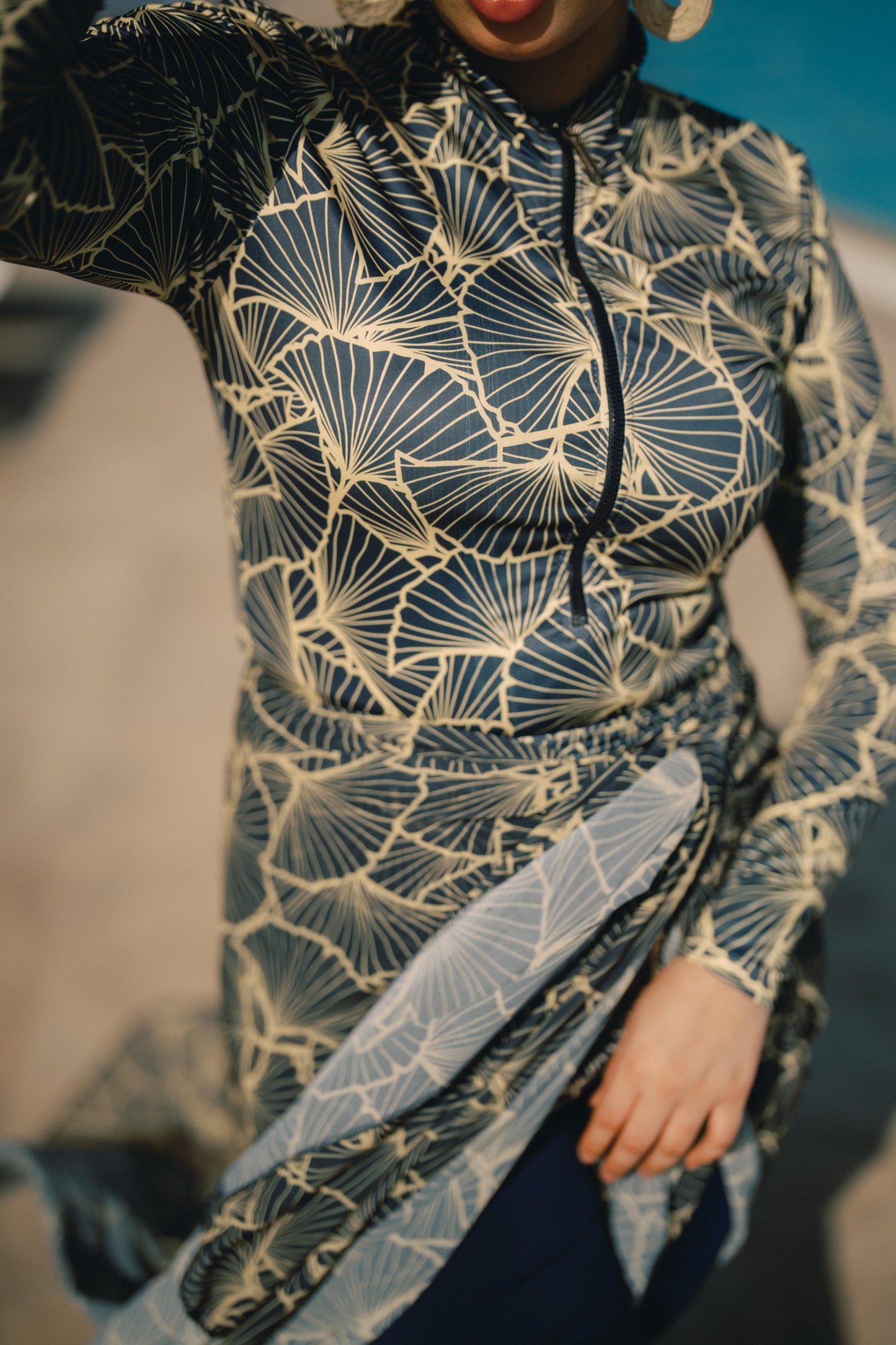 Burkini - dark blue & gold webs