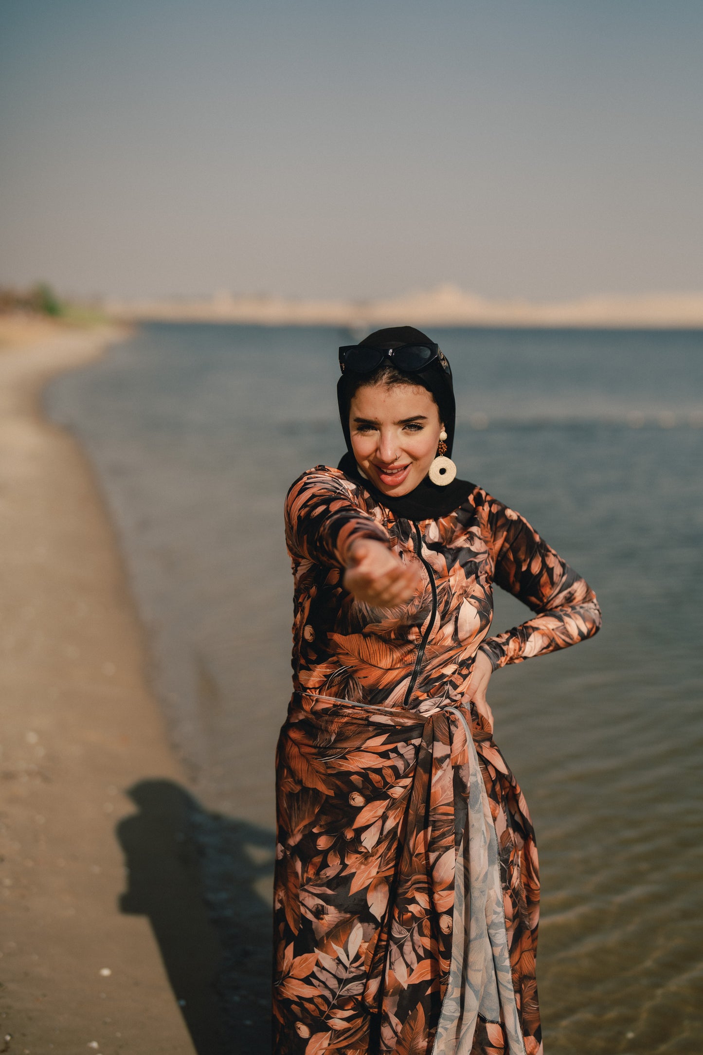Burkini - black & orange leaves